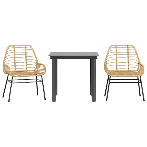 vidaXL 3-częściowy zestaw obiadowy do ogrodu, brązowy polirattan szkło