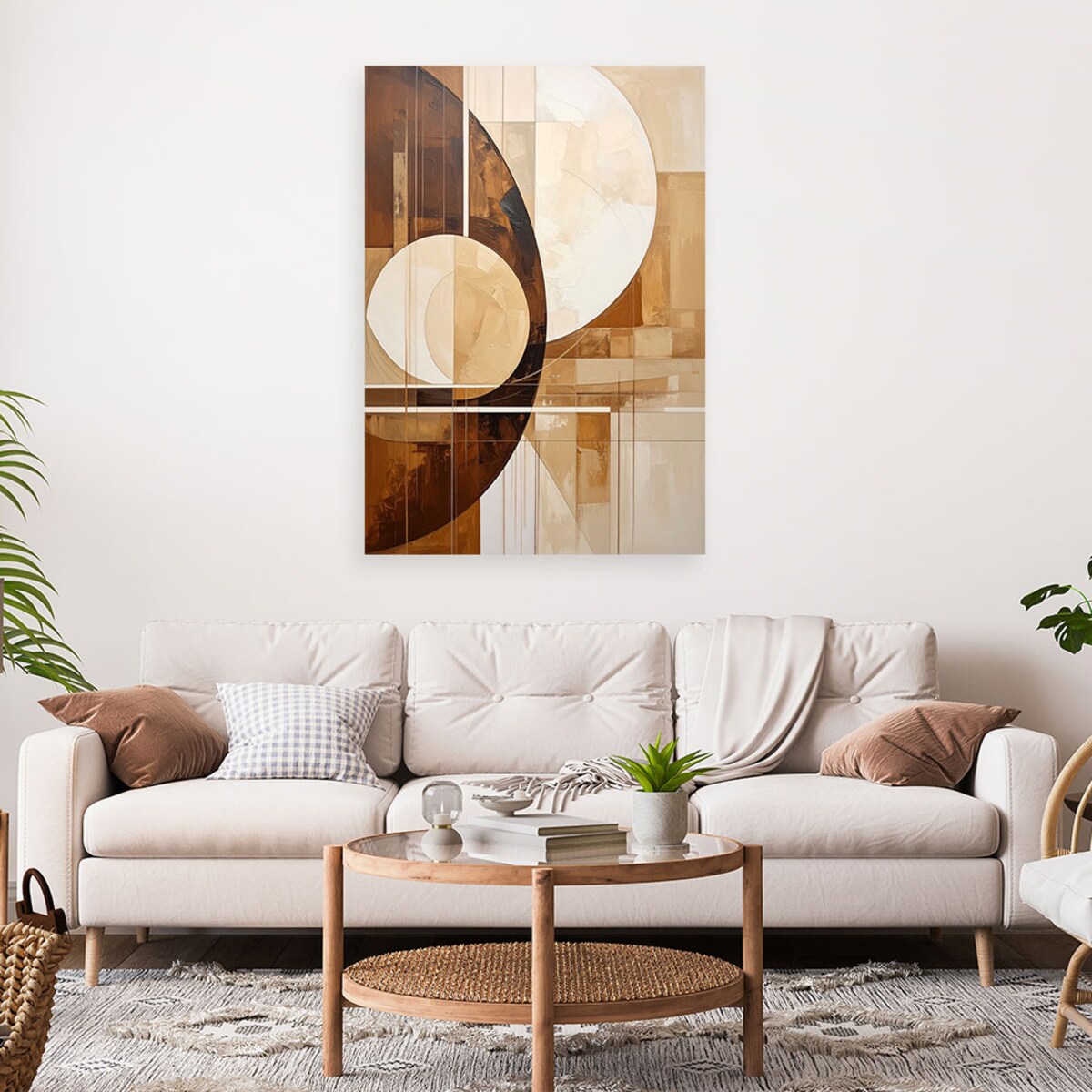Obraz do salonu sypialni kuchni, Abstrakcyjne koła kształty w odcieniach beżu i brązu