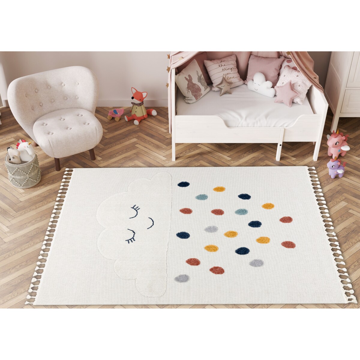 Dywan YOYO GD63 biały / granatowy - Chmurka, 160x220 cm