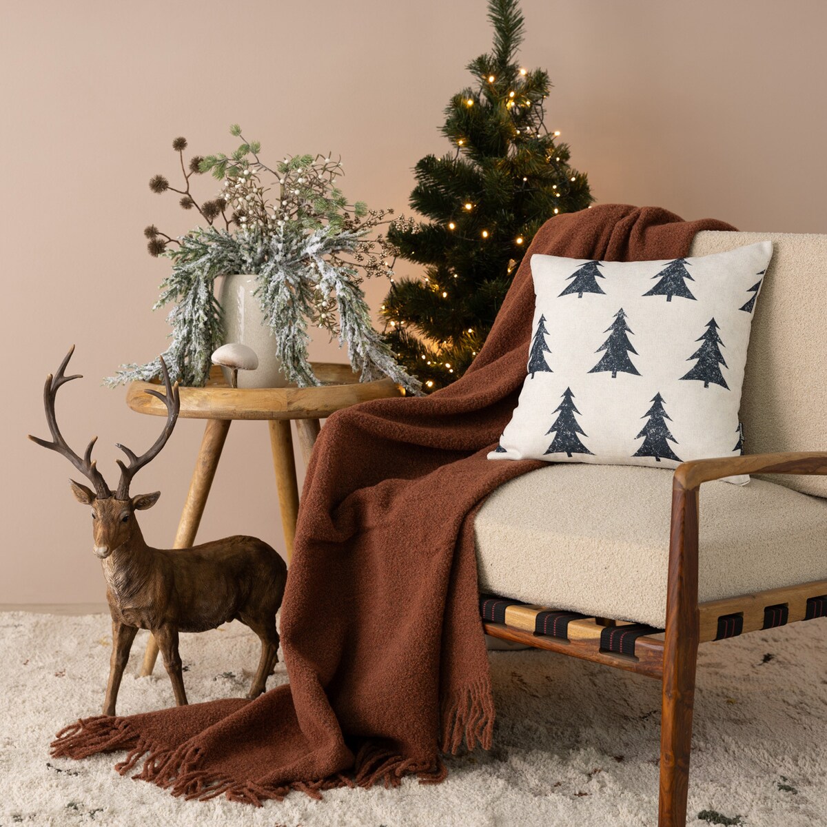 Poszewka na poduszkę Evergreen Whimsy 43x43 cm boże narodzenie, święta, świąteczne, biały-ecru-kremowy, 43x43 cm