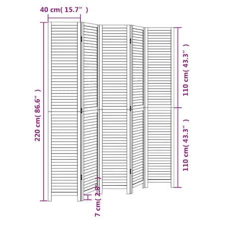 vidaXL Parawan pokojowy, 5-panelowy, czarny, lite drewno paulowni