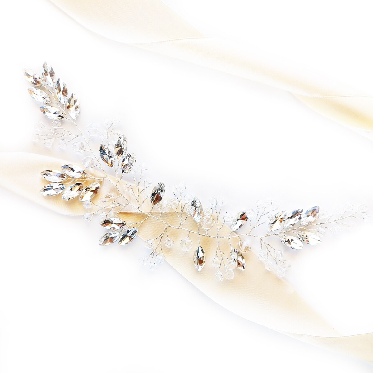 Gałązka ślubna srebrna BOGATA z cyrkoniami i kryształkami