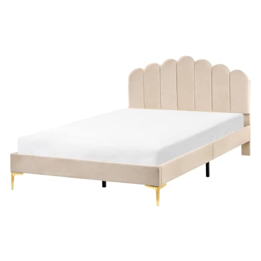 Łóżko Welur SAUVIAN 140 x 200 cm Beżowy
