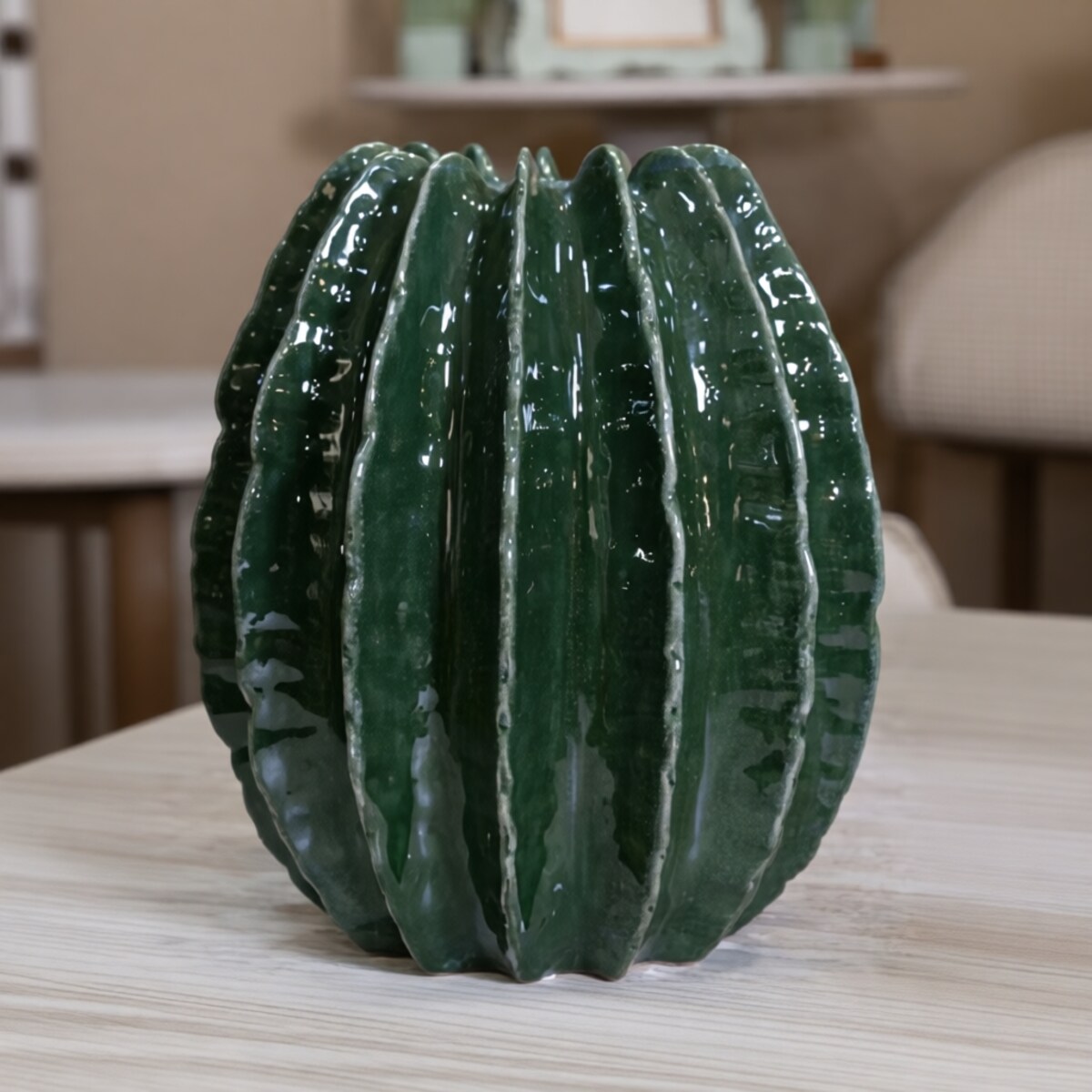 Osłonka dekoracyjna Cactus Ball, kolor zielony, ceramika, 28 x 28 x 31 cm, motyw: kaktus, styl nowoczesny, na doniczkę do salonu, Mauro Ferretti