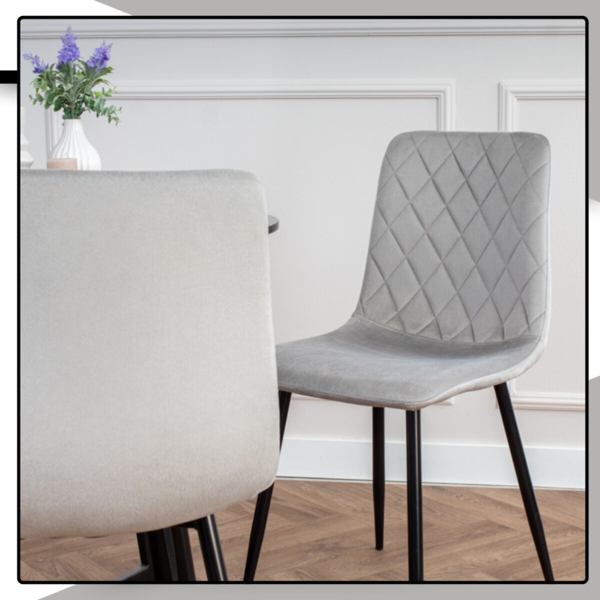 Krzesło szare tapicerowane pikowane welurowe nowoczesne wygodne velvet
