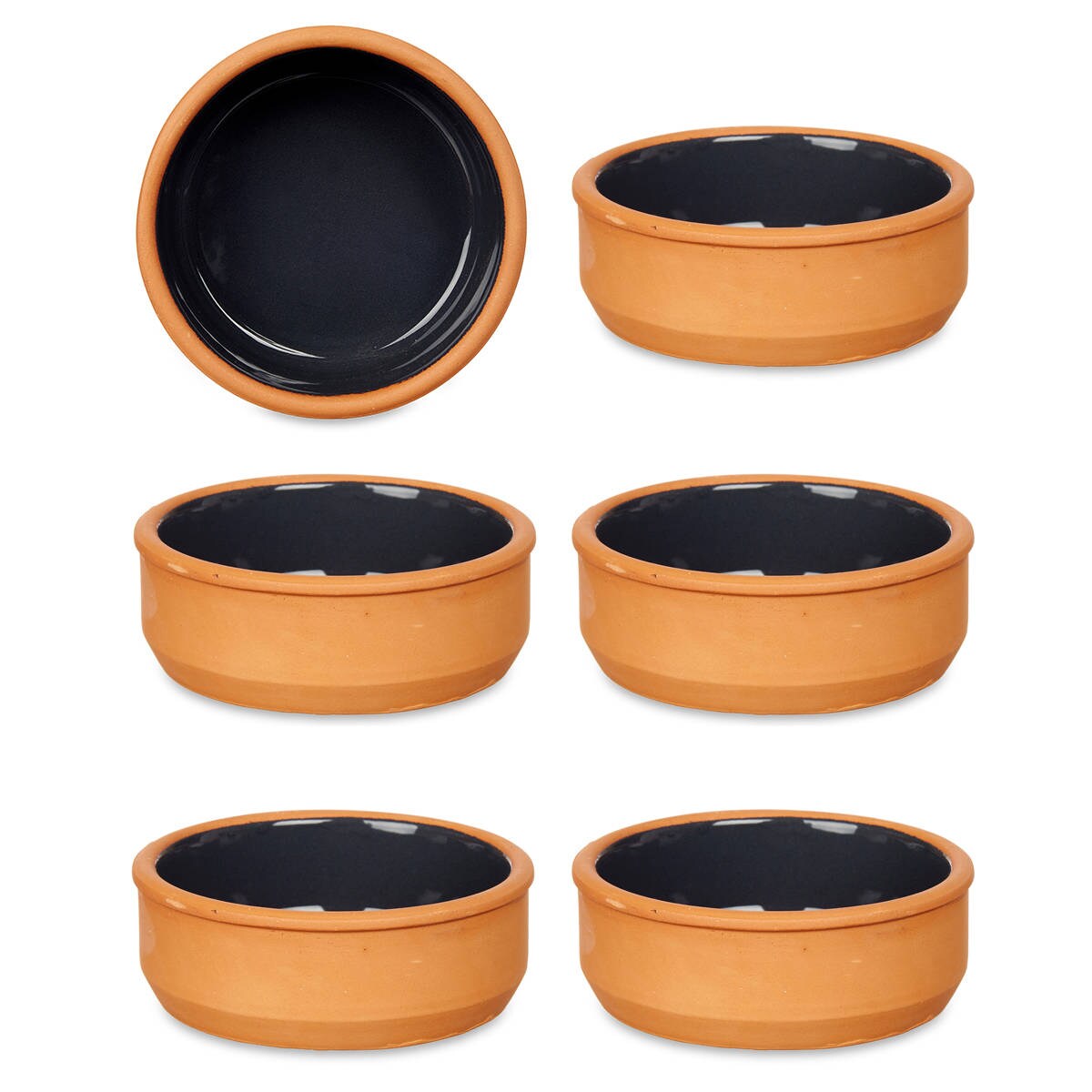 Naczynia gliniane, miski ze szkliwionym wnętrzem, czarne