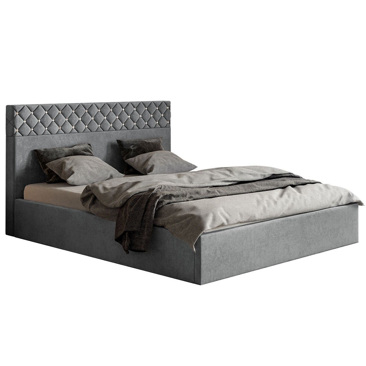 Łóżko tapicerowane 160x200 OLDO 4 z pojemnikiem, do sypialni- szare