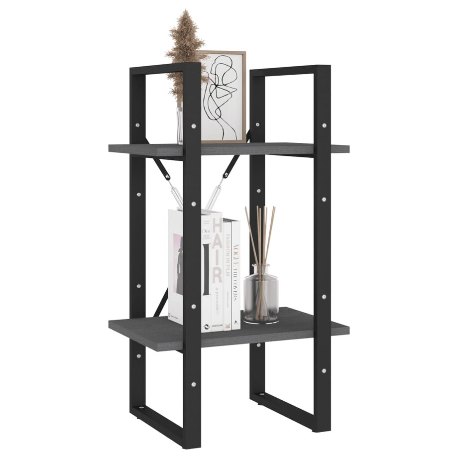 vidaXL Regał, 2 półki, szary, 40x30x70 cm, lite drewno sosnowe