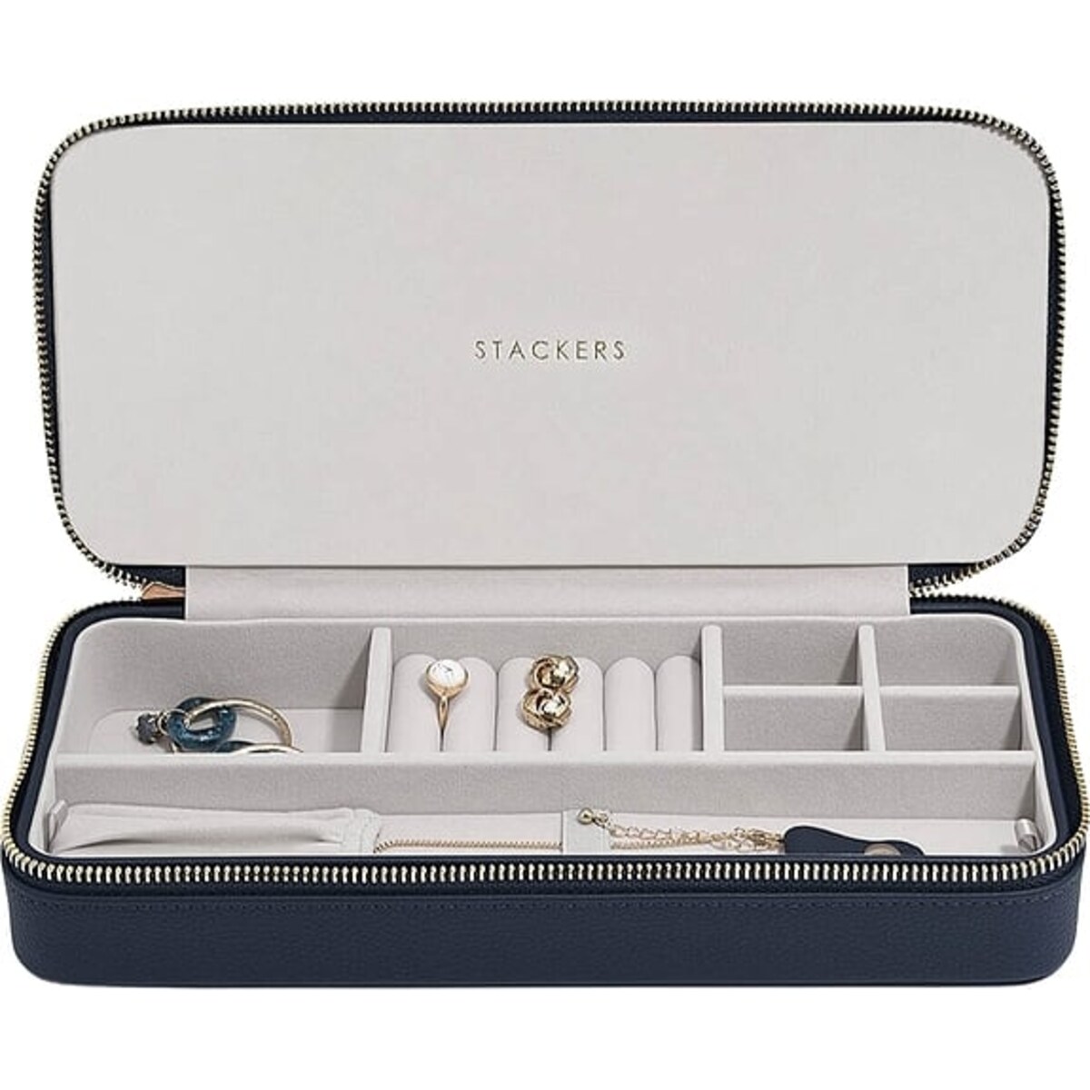 Pudełko podróżne na biżuterię z miejscem na naszyjniki Stackers granatowe