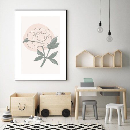 Poster Story, Plakat, Obraz - Pastelowa Róża w Konturach, wymiary 30 x 42 cm