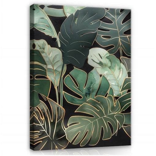 OBRAZ LIŚCIE ZIELONE MONSTERA NA PŁÓTNIE ŚCIANĘ DO SYPIALNI SALONU 100x70