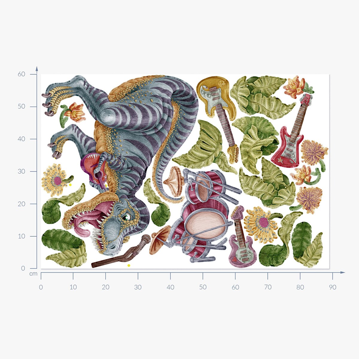 Zestaw naklejek na ścianę, Pastelowy Muzyczny dinozaur, 60cm