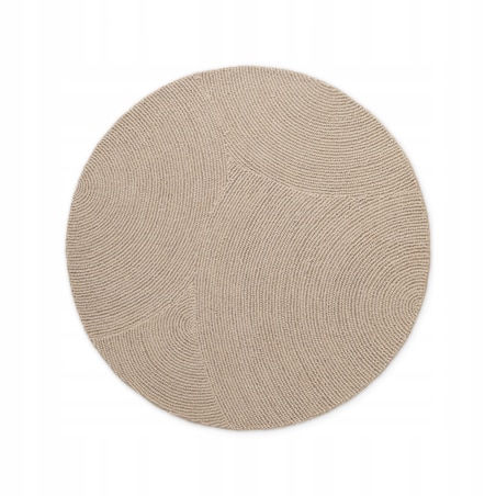 Dywan okrągły wełniany do salonu 120cm, beżowy wzór w półkola, efekt 3d