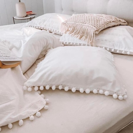 pościel mikrofibra boho z pomponami 160x200 cm