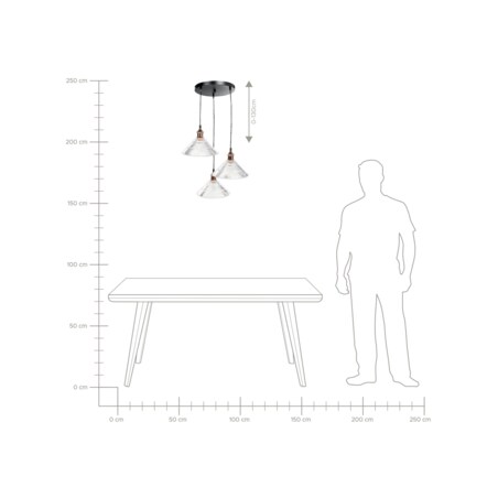 Lampa wisząca szklana 3-punktowa transparentna CURONE