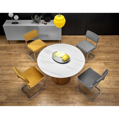 STÓŁ OKRĄGŁY Uno biały marmur 120cm orzechowe DREWNIANE NOGI