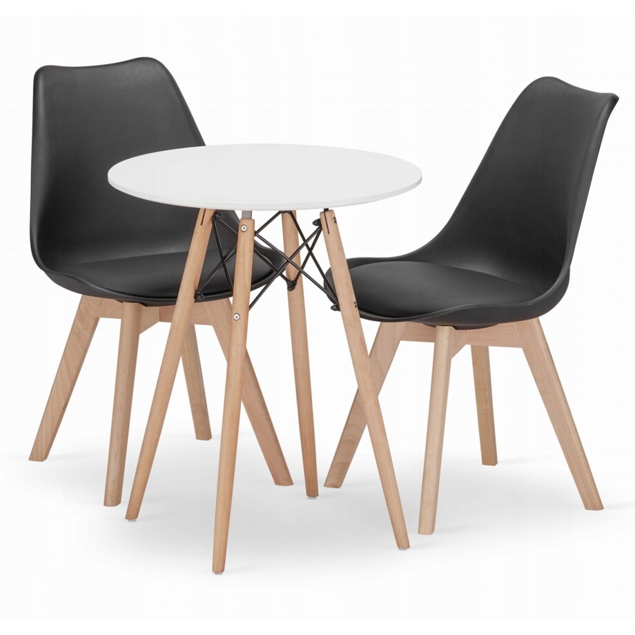 Zestaw Stół Do Jadalni Kuchni Salonu Biura Okrągły Todi 60 Cm Biały + 2 Krzesła Mark Czarne