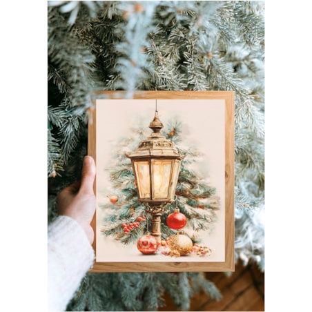 Poster Story, Plakat, Obraz - Latarnia wśród Bombek i Oszronionych Gałęzi, wymiary 42 x 60 cm