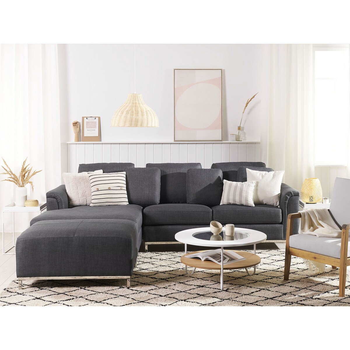 Narożnik z otomaną prawostronny szary OSLO