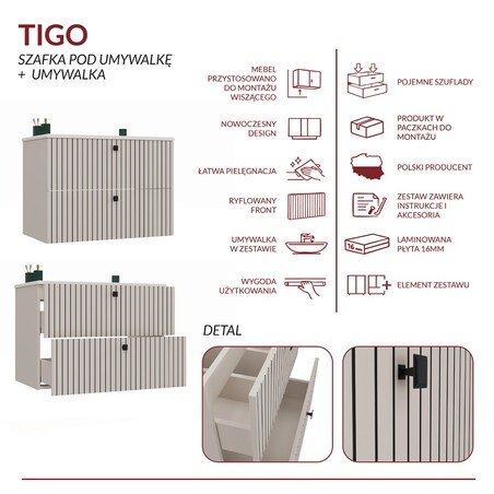 Szafka łazienkowa TIGO 80/2S/UMYWALKA KASZMIR
