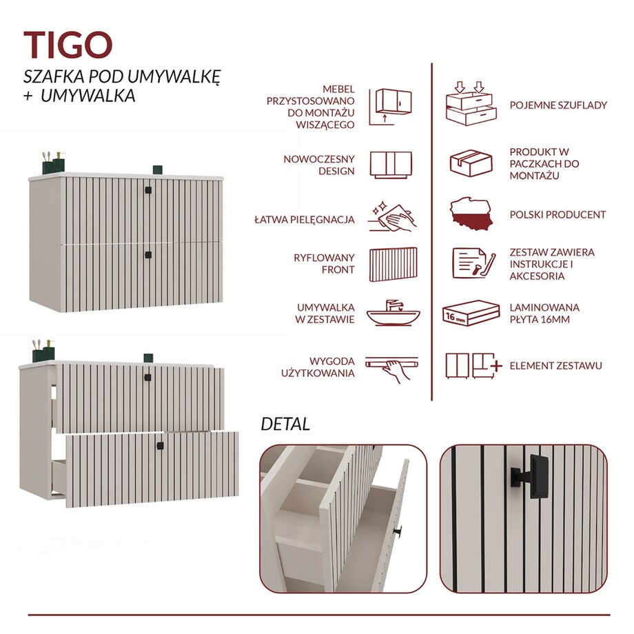 Szafka łazienkowa TIGO 80/2S/UMYWALKA KASZMIR