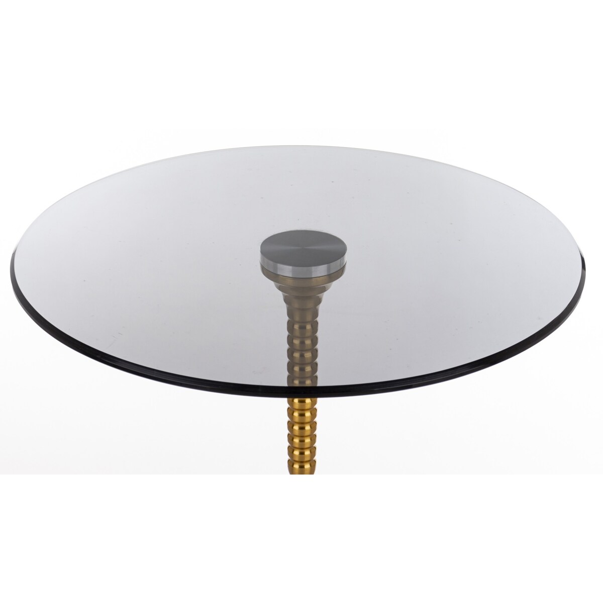 Stolik kawowy na złotej nodze ze szklanym blatem