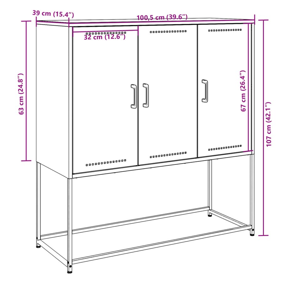 vidaXL Szafka, różowa, 100,5x39x107 cm, stal