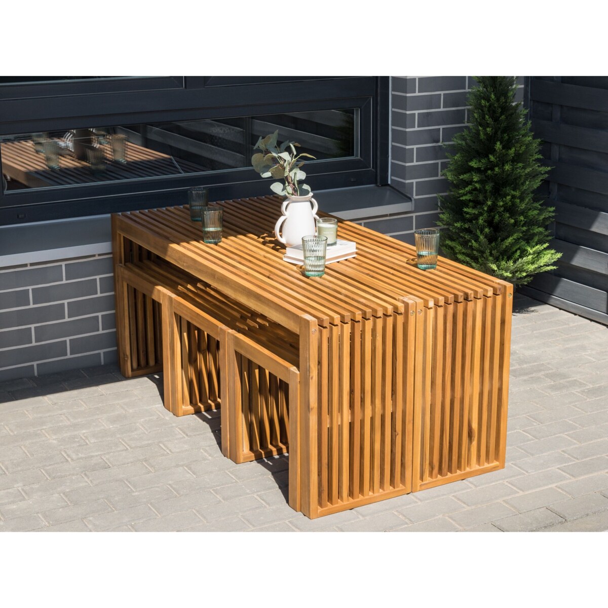 Zestaw ogrodowy z ławkami i stołkami dla 6 osób BELLANO Drewno akacjowe Brązowy