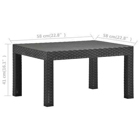 vidaXL Stolik ogrodowy, antracytowy, 58x58x41 cm, rattan PP