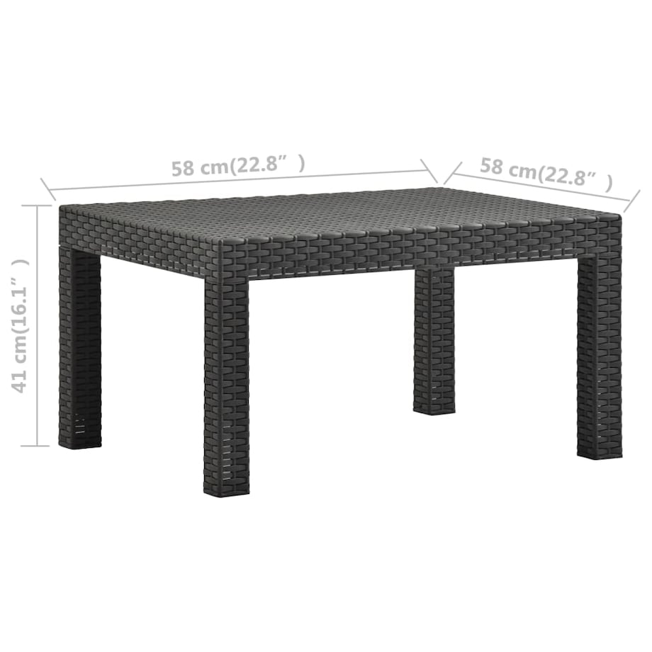 vidaXL Stolik ogrodowy, antracytowy, 58x58x41 cm, rattan PP