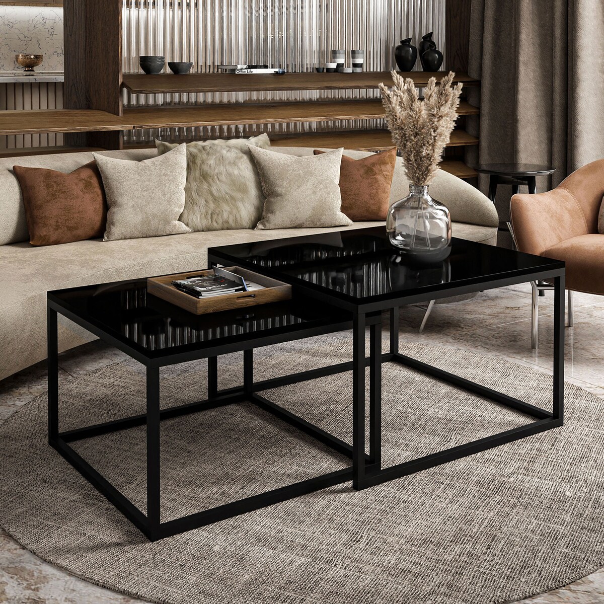 Stolik kawowy ława YOSHI 2w1 czarny połysk 36/42 cm