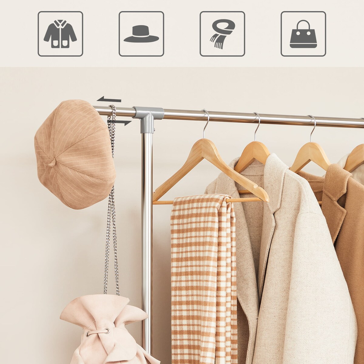 Wieszak Na Ubrania Na Kółkach Do Sypialni Pokoju Korytarza Szary