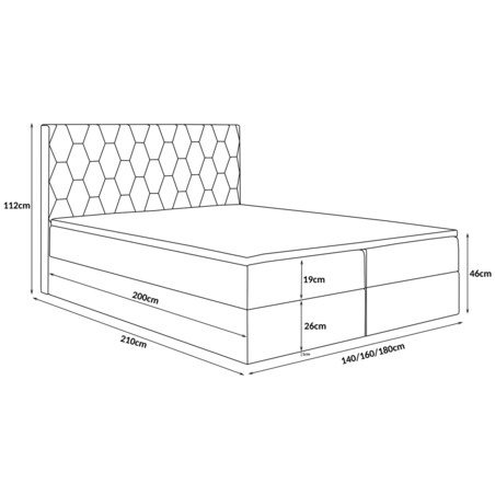 Łóżko kontynentalne G8 do sypialni 140x200 z pojemnikiem i materacem-szary