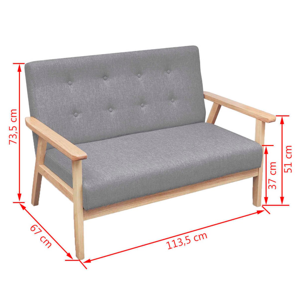 vidaXL Zestaw wypoczynkowy: sofa i fotel, materiałowy, jasnoszary