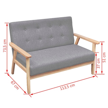 vidaXL Zestaw wypoczynkowy: sofa i fotel, materiałowy, jasnoszary