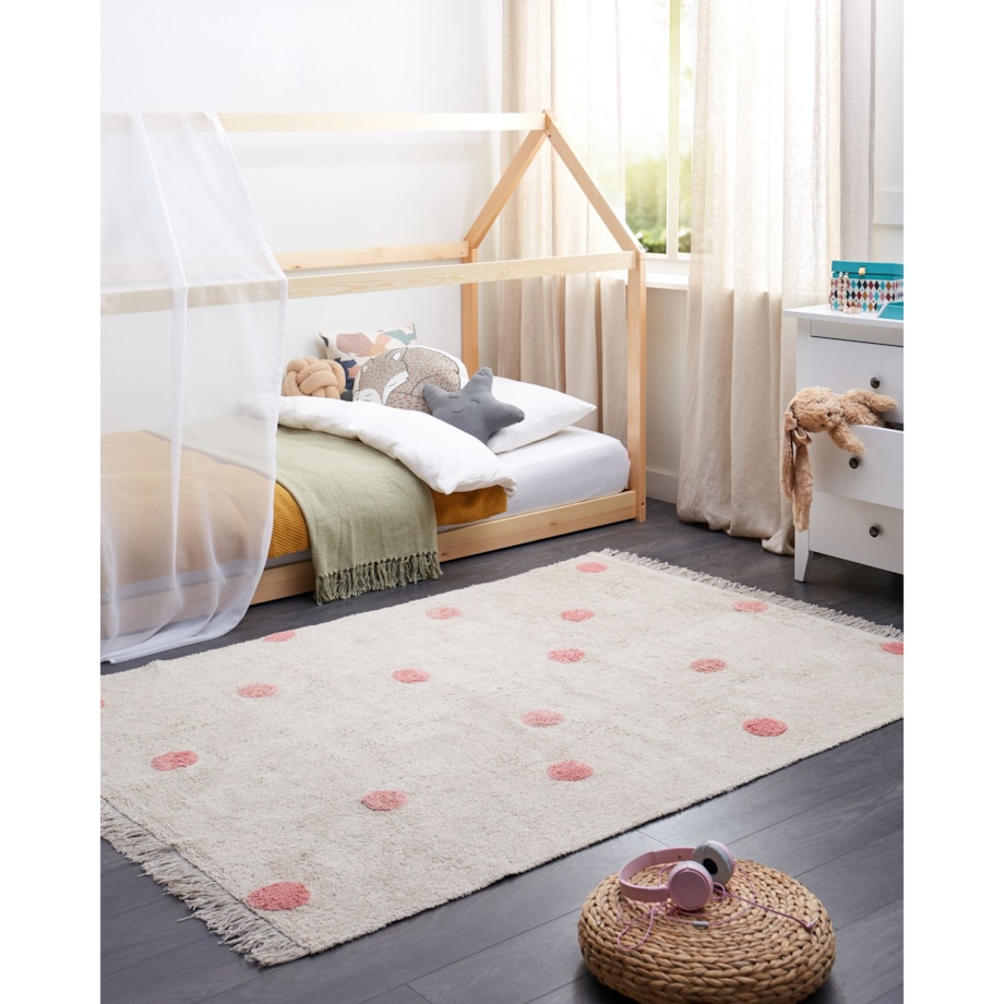 Dywan dziecięcy bawełniany 140 x 200 cm beżowy z różowym DARDERE