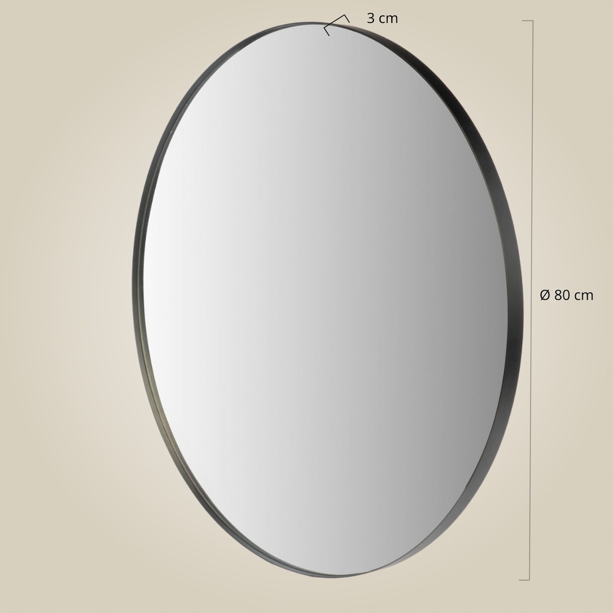 Lustro okrągłe NOOR, metalowa rama, Ø 80 cm, kolor czarny