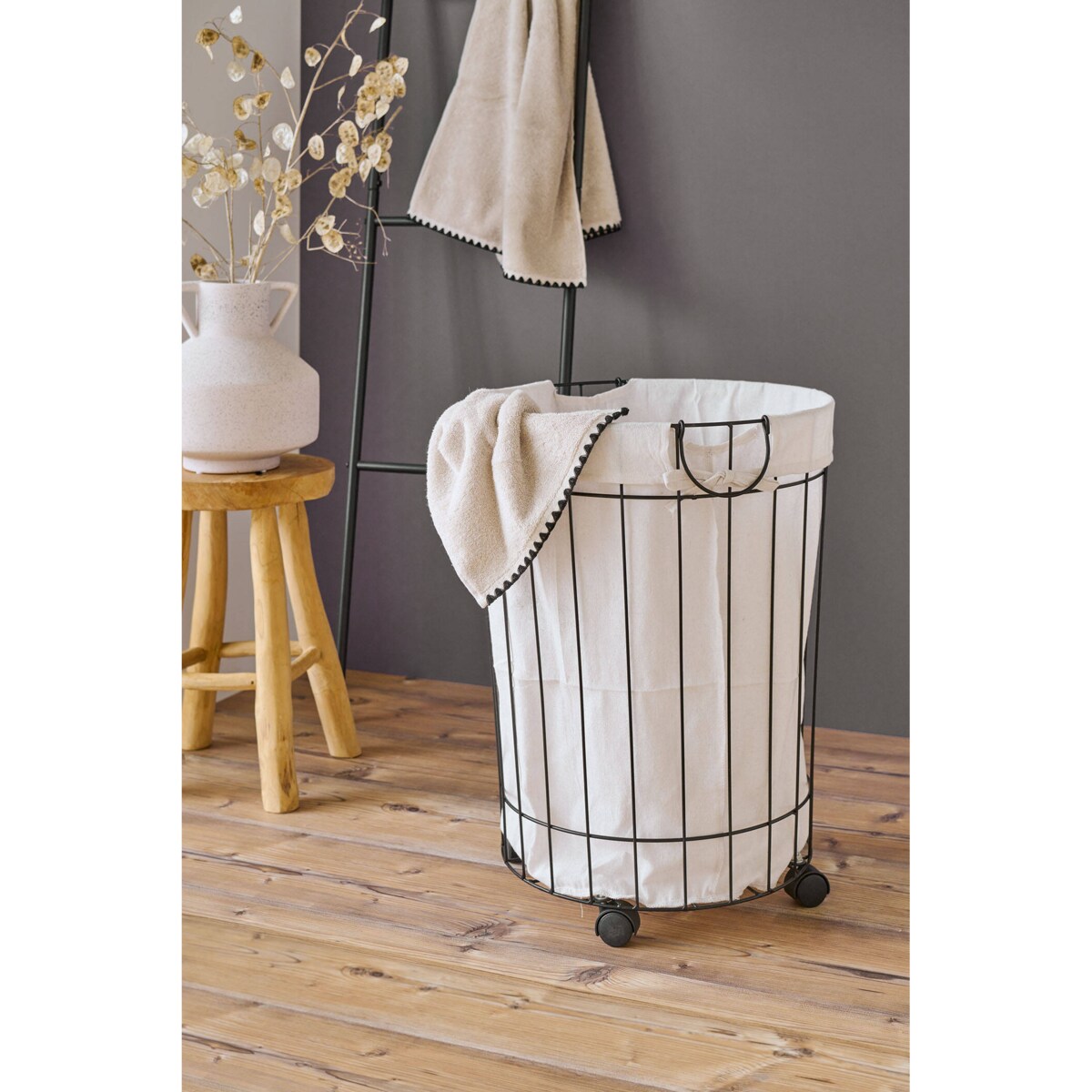 Metalowy kosz na pranie na kółkach, Ø 44 x 55 cm