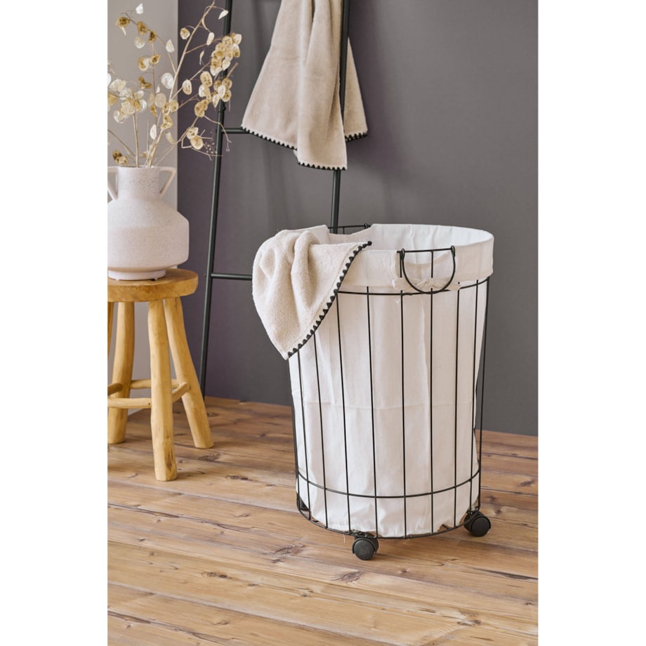Metalowy kosz na pranie na kółkach, Ø 44 x 55 cm