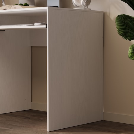 BIURKO KOMPUTEROWE STOLIK BIAŁE MŁODZIEŻOWE NOWOCZESNE Z SZUFLADAMI I PÓŁKĄ