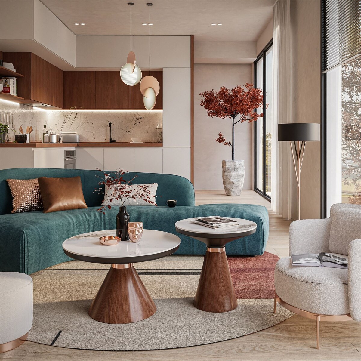 Ława GISELLE II 2w1 orzech biały marmur