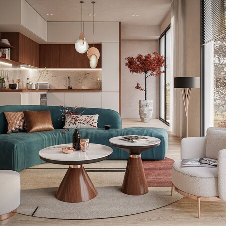 Ława GISELLE II 2w1 orzech biały marmur