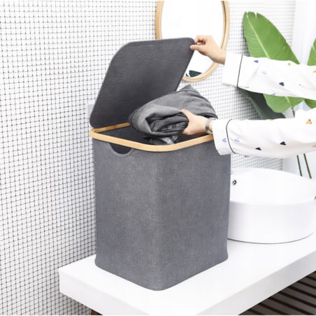 Kosz na pranie 80 L BAMBUSOWY składany szary