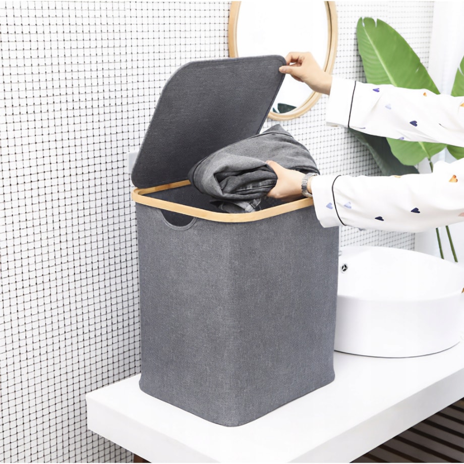 Kosz na pranie 80 L BAMBUSOWY składany szary