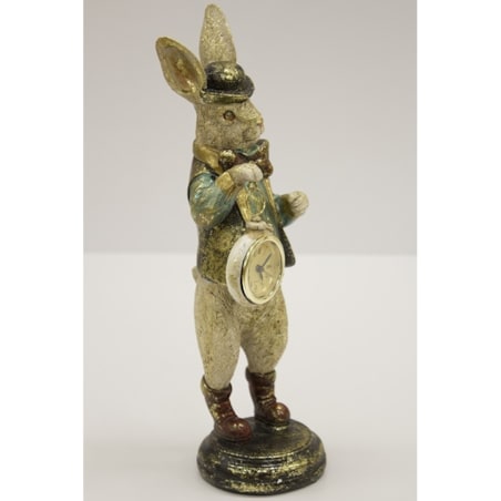 Dekoracja - królik 33x10x10,5 cm CONIGLIO w meloniku, z zegarkiem