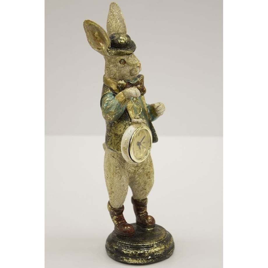 Dekoracja - królik 33x10x10,5 cm CONIGLIO w meloniku, z zegarkiem