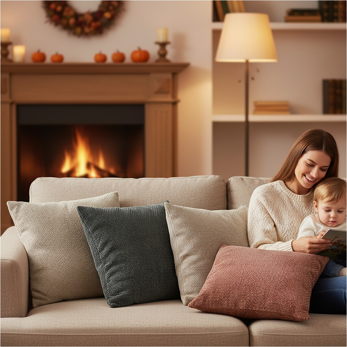 Poduszka Z Wkładem Ozdobna Jesienna Dekoracyjna 45X45 Cm Czerwona