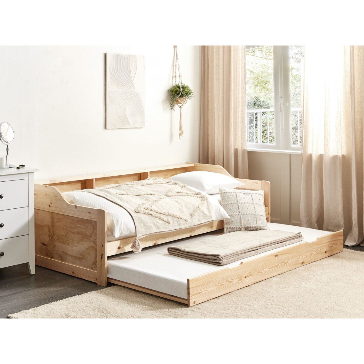 Łóżko wysuwane drewniane 90 x 200 cm jasne EDERN