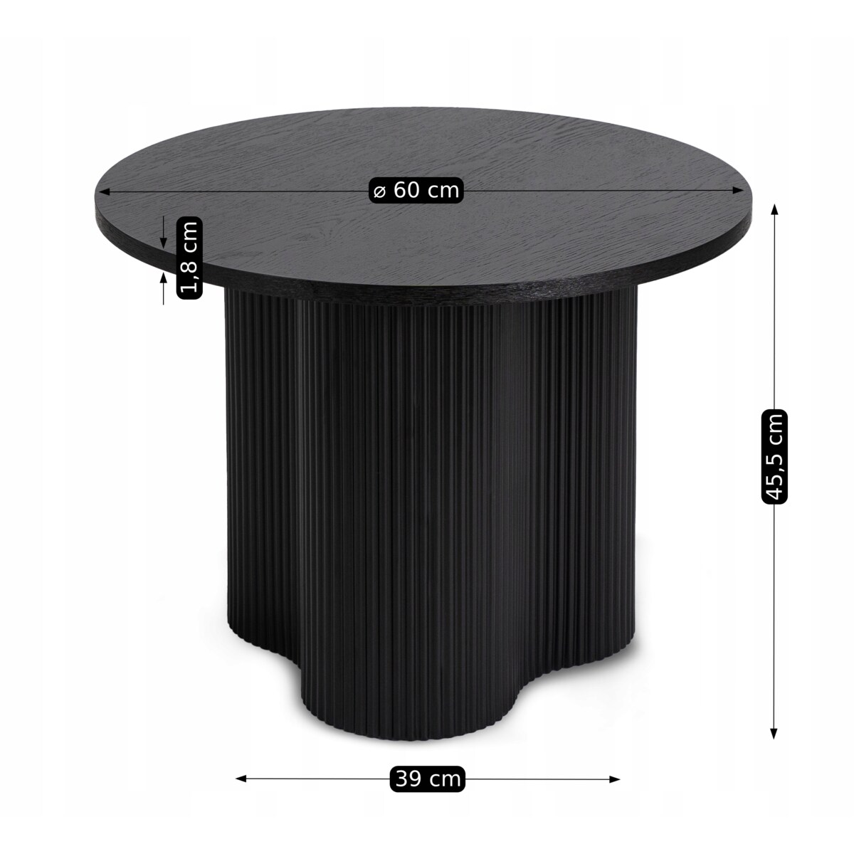 Stolik Kawowy Okrągły Mały Czarny Ryflowany Loft Nowoczesny Ława DERIAN