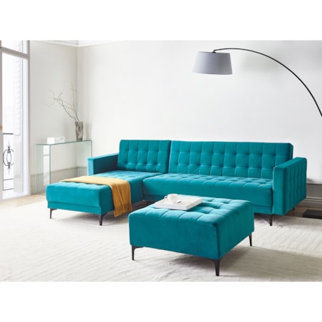 Sofa prawostronna rozkładana welurowa morska ABERDEEN